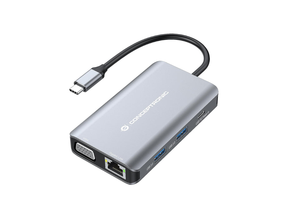 Conceptronic DONN21G 7-in-1 USB 3.2 Gen 1 Docking Station, HDMI, VGA, Gigabit Ethernet LAN, USB-A 3.0 x 3, 100W USB PD