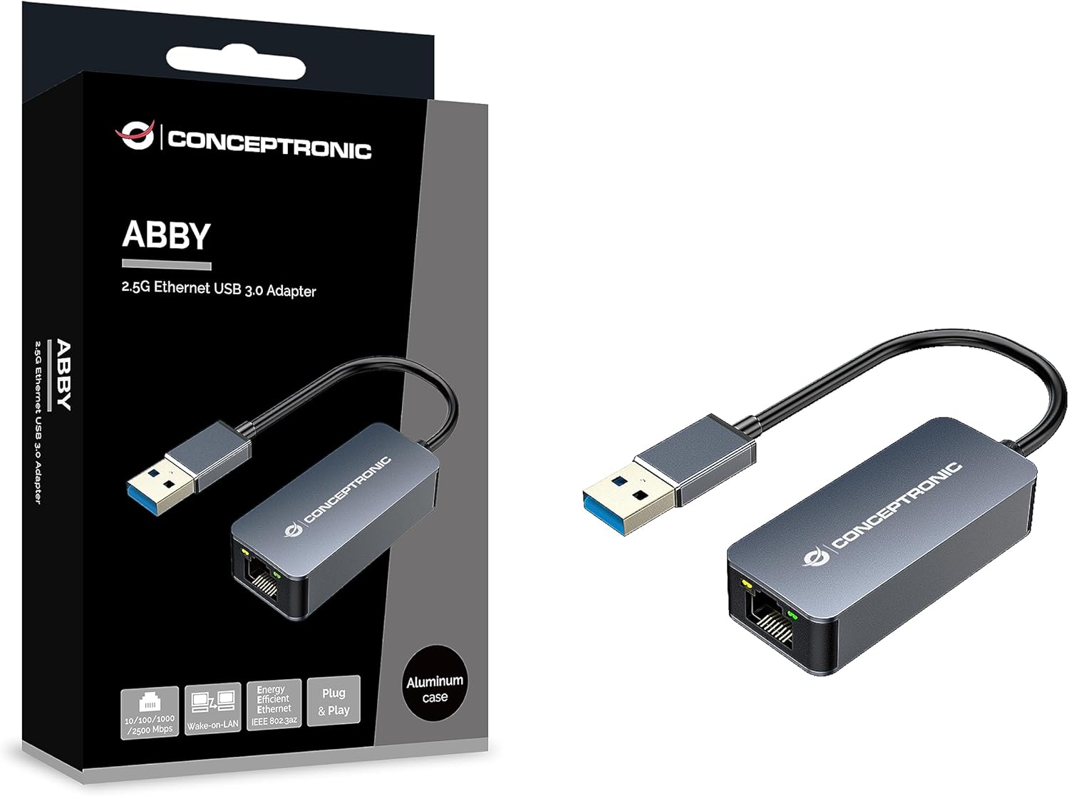 Conceptronic ABBY12G 2.5G Ethernet USB 3.0 Adapter Wake-on-LAN Compatible with Nintendo Switch