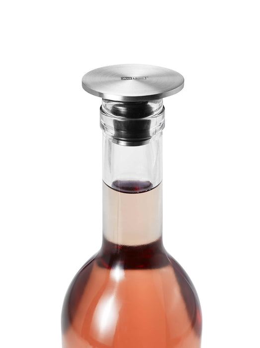 AdHoc FV41 CHAMP Wine Bottle Stopper | Stainless Steel/Silicone | Ultra flat, Airtight Seal, Wine Stopper | (H) 30 mm x (D) 45 mm | Silver/Black