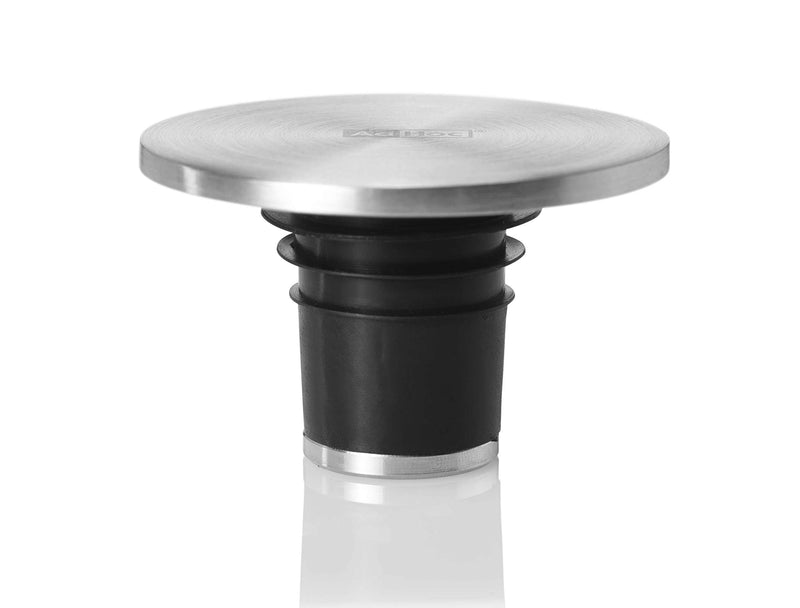AdHoc FV41 CHAMP Wine Bottle Stopper | Stainless Steel/Silicone | Ultra flat, Airtight Seal, Wine Stopper | (H) 30 mm x (D) 45 mm | Silver/Black