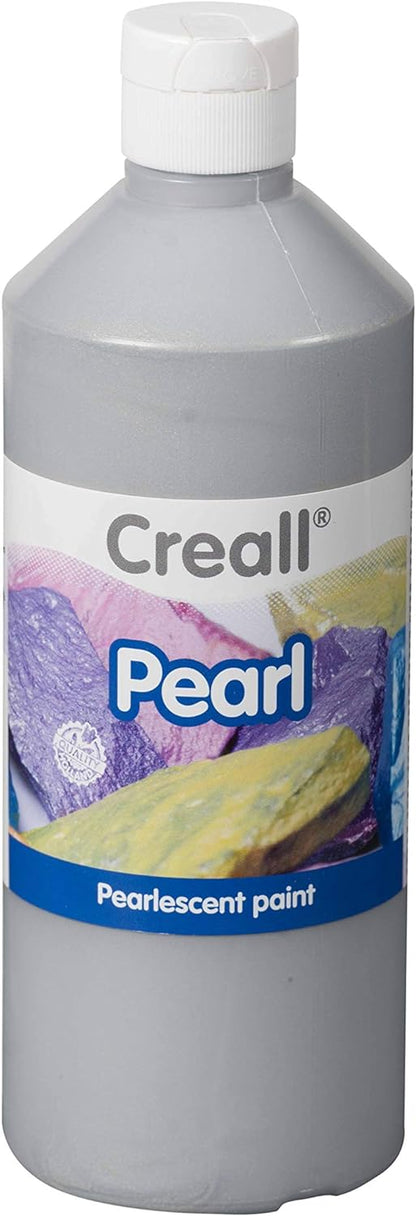 Gouache-kleur, parelmoer, creall, zilverkleurig, fles van 500 ml