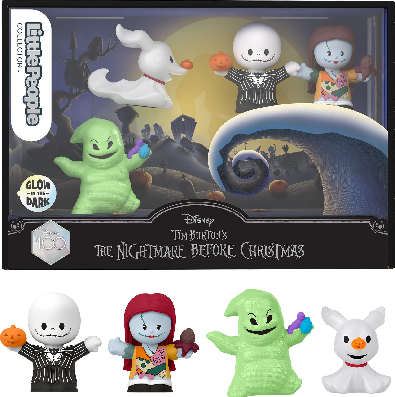 Conjunto de 4 figuras de “Pesadilla antes de Navidad” de Little People Collector, inspirado en la película de Tim Burton de Disney, juguete coleccionable, +8 años (Mattel HNW96
