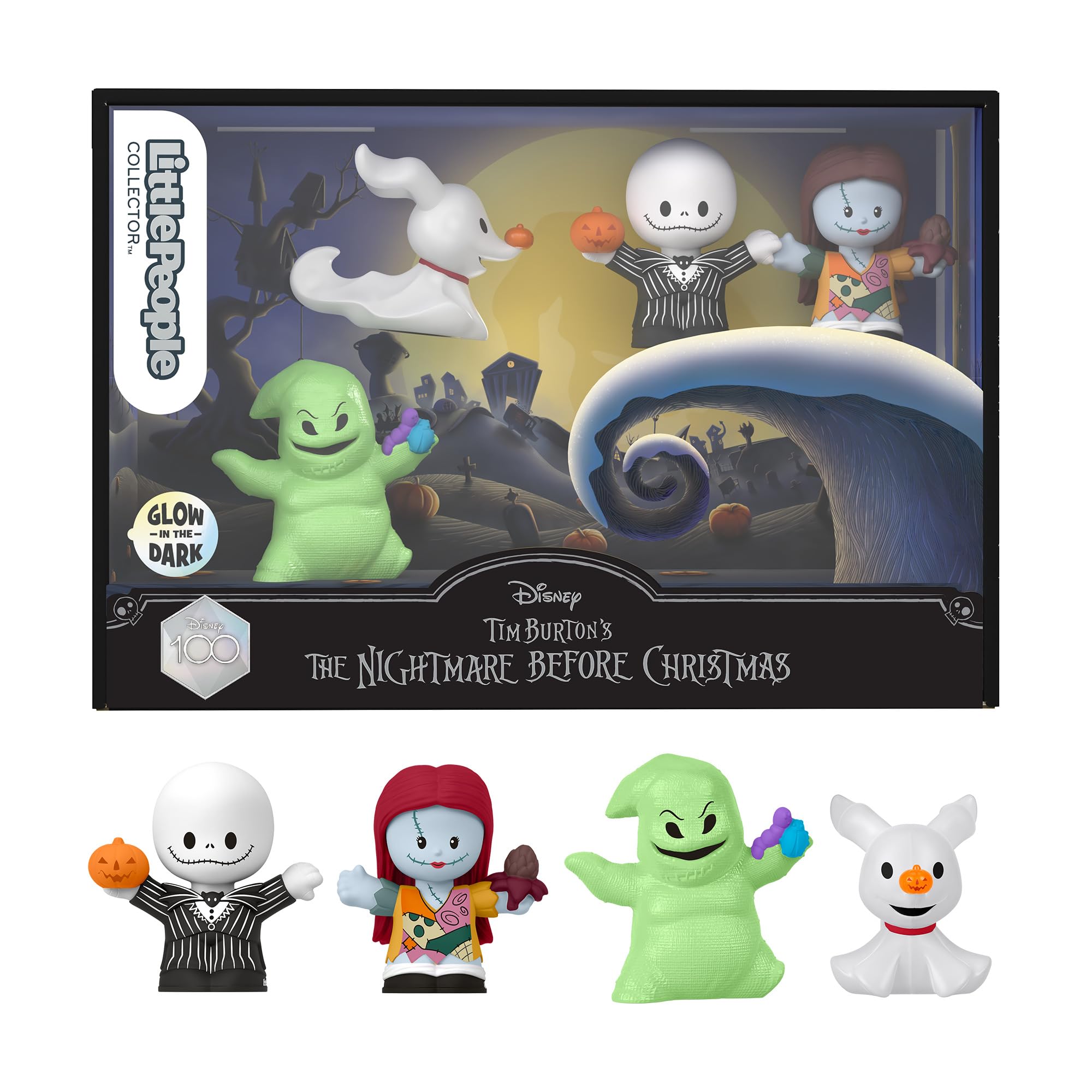 Conjunto de 4 figuras de “Pesadilla antes de Navidad” de Little People Collector, inspirado en la película de Tim Burton de Disney, juguete coleccionable, +8 años (Mattel HNW96