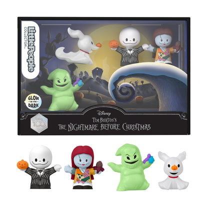 Conjunto de 4 figuras de “Pesadilla antes de Navidad” de Little People Collector, inspirado en la película de Tim Burton de Disney, juguete coleccionable, +8 años (Mattel HNW96