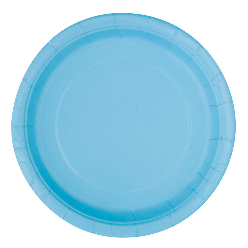 Unique- Platos de Papel Ecológicos-23 cm Azul Claro-Paquete, Color light blue, 16 unidades (30899EU