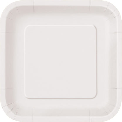 Unique 31052EU Eco-Friendly Square Paper Plates-23 cm-White Colour-14 Count (Pack of 1), Pack of 14