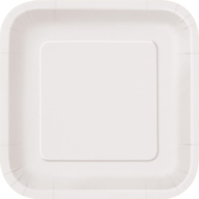 Unique 31052EU Eco-Friendly Square Paper Plates-23 cm-White Colour-14 Count (Pack of 1), Pack of 14