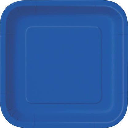 Unique 31495EU Eco-Friendly Square Paper Plates-18 cm-Royal Blue Colour-16 Count (Pack of 1), Pack of 16 pack of 16 Eco-Friendly Small Square Plates