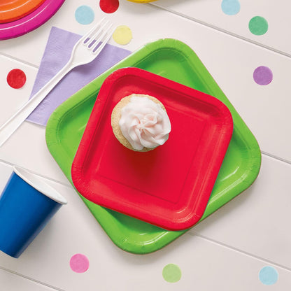 Unique Party: 16 Ruby Red 7In Square Plates Sup. Piatto Carta Quadrato 18 Cm Rosso