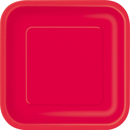 Unique Party: 16 Ruby Red 7In Square Plates Sup. Piatto Carta Quadrato 18 Cm Rosso
