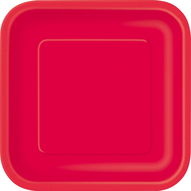 Unique Party: 16 Ruby Red 7In Square Plates Sup. Piatto Carta Quadrato 18 Cm Rosso