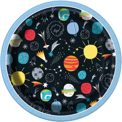 Unique 73264EU Eco-Friendly Paper Plates-18 cm-Outer Space Party-8 Count (Pack of 1), Multicolour 18 centimeters