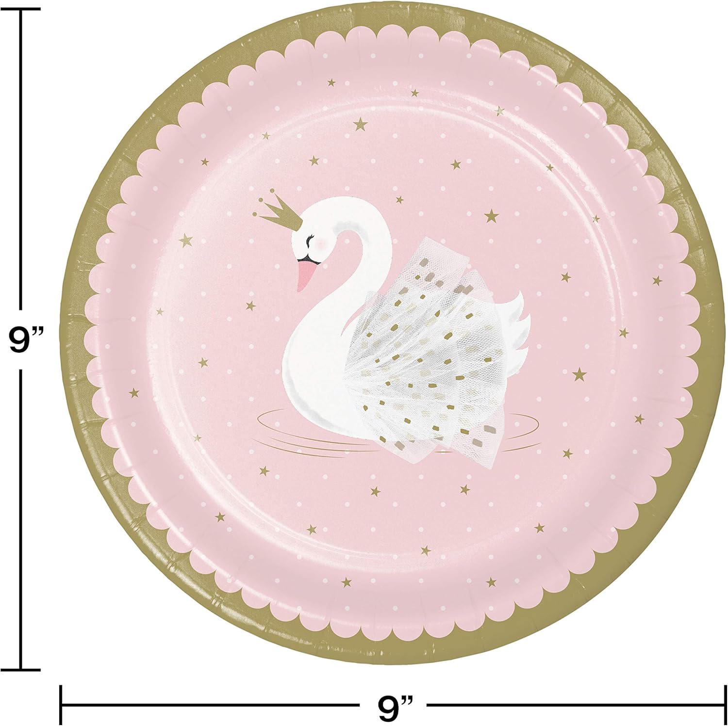 Creative Party PC343834 Swan Princess Pink and Gold Paper Dinner Plates-8 Pcs