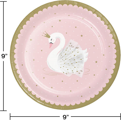 Creative Party PC343834 Swan Princess Pink and Gold Paper Dinner Plates-8 Pcs