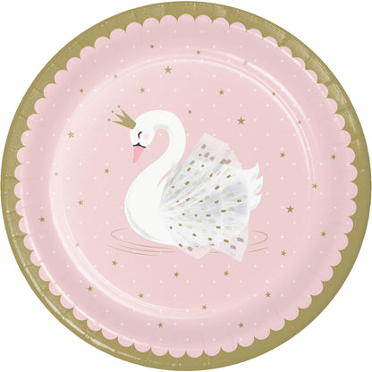 Creative Party PC343834 Swan Princess Pink and Gold Paper Dinner Plates-8 Pcs
