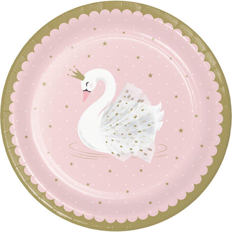 Creative Party PC343834 Swan Princess Pink and Gold Paper Dinner Plates-8 Pcs