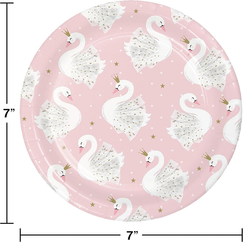 Creative Party PC343838 Swan Princess Pink and Gold Paper Lunch Plates-8 Pcs