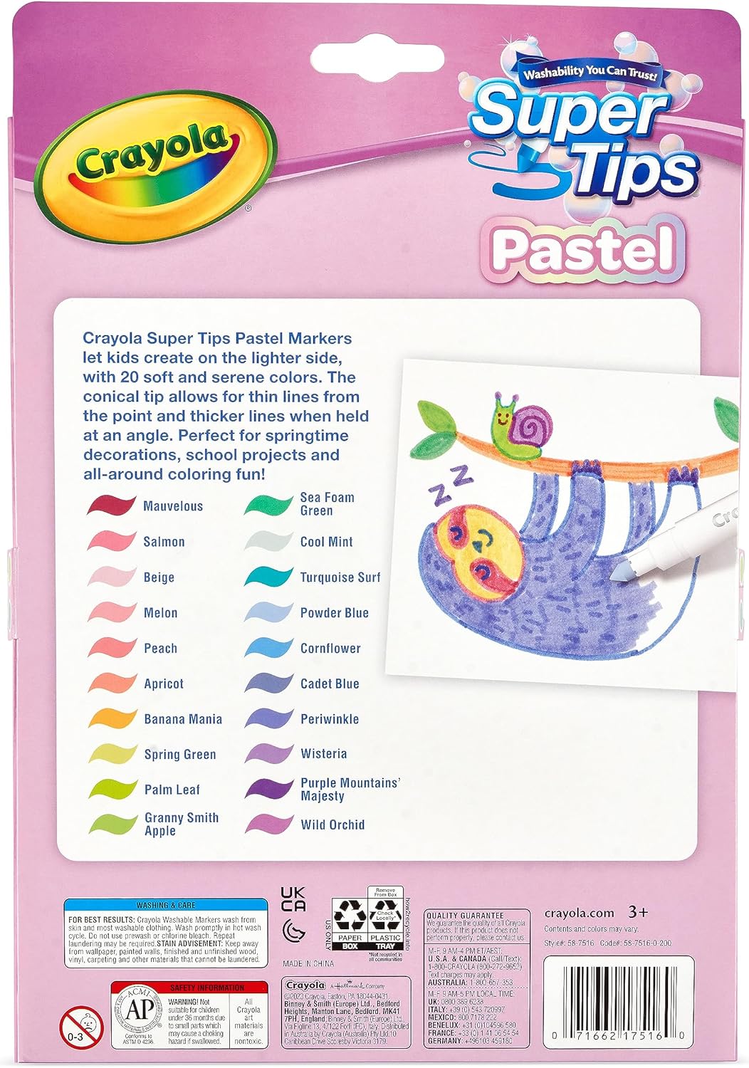 CRAYOLA Pastel SuperTips Washable Markers - Assorted Colours (Pack of 20) | Premium Felt Tip Pens That Can Easily Wash Off Skin and Clothing | For Ages 3+