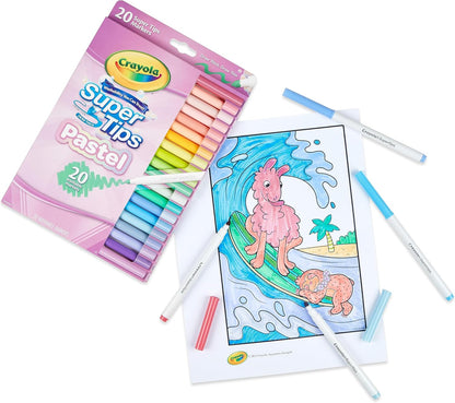CRAYOLA Pastel SuperTips Washable Markers - Assorted Colours (Pack of 20) | Premium Felt Tip Pens That Can Easily Wash Off Skin and Clothing | For Ages 3+