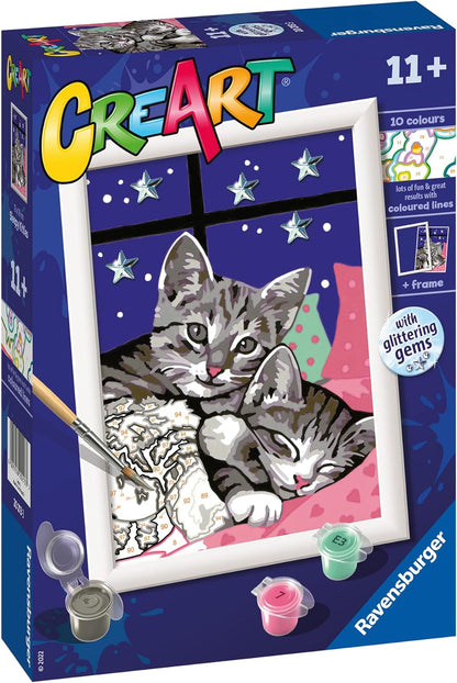 Ravensburger - CreArt E Series: Sweet Kittens, Painting by Numbers Kit, Contains a Pre-Printed Board, Brush, Colours and Accessories, Creative Game for Children 11+ Years