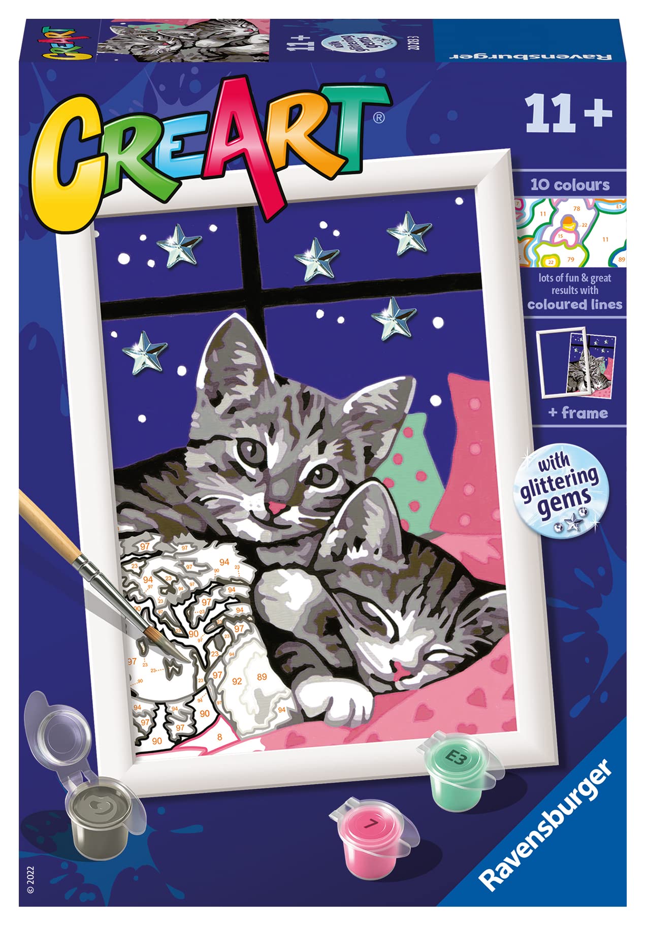 Ravensburger - CreArt E Series: Sweet Kittens, Painting by Numbers Kit, Contains a Pre-Printed Board, Brush, Colours and Accessories, Creative Game for Children 11+ Years
