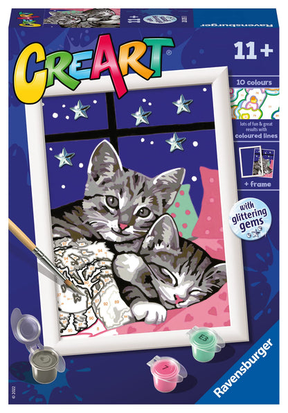 Ravensburger - CreArt E Series: Sweet Kittens, Painting by Numbers Kit, Contains a Pre-Printed Board, Brush, Colours and Accessories, Creative Game for Children 11+ Years