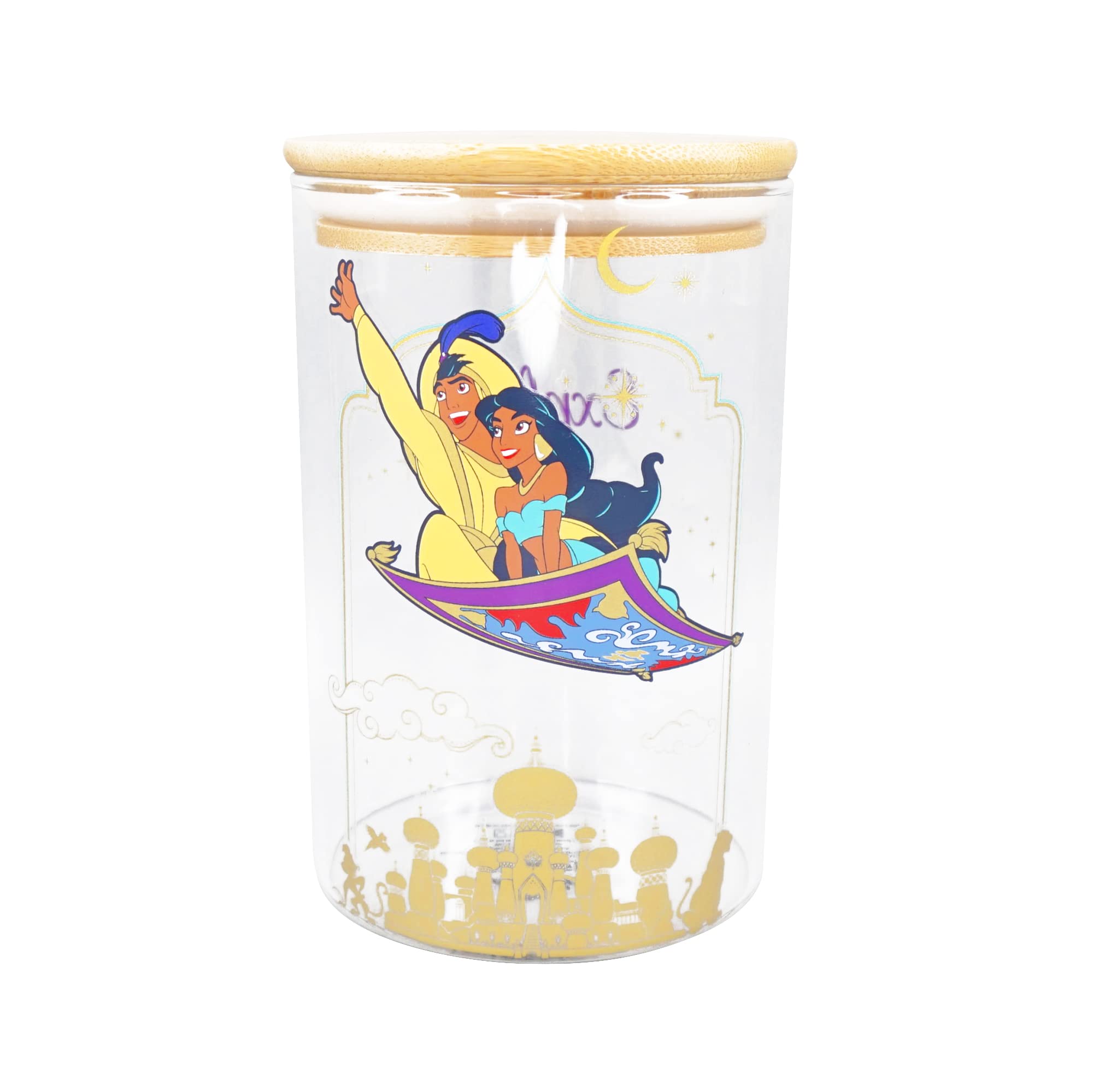 Disney Half Moon Bay Aladdin Glass Storage Jar With Lid - 950ml - Aladdin - Jasmine Gifts For Adults