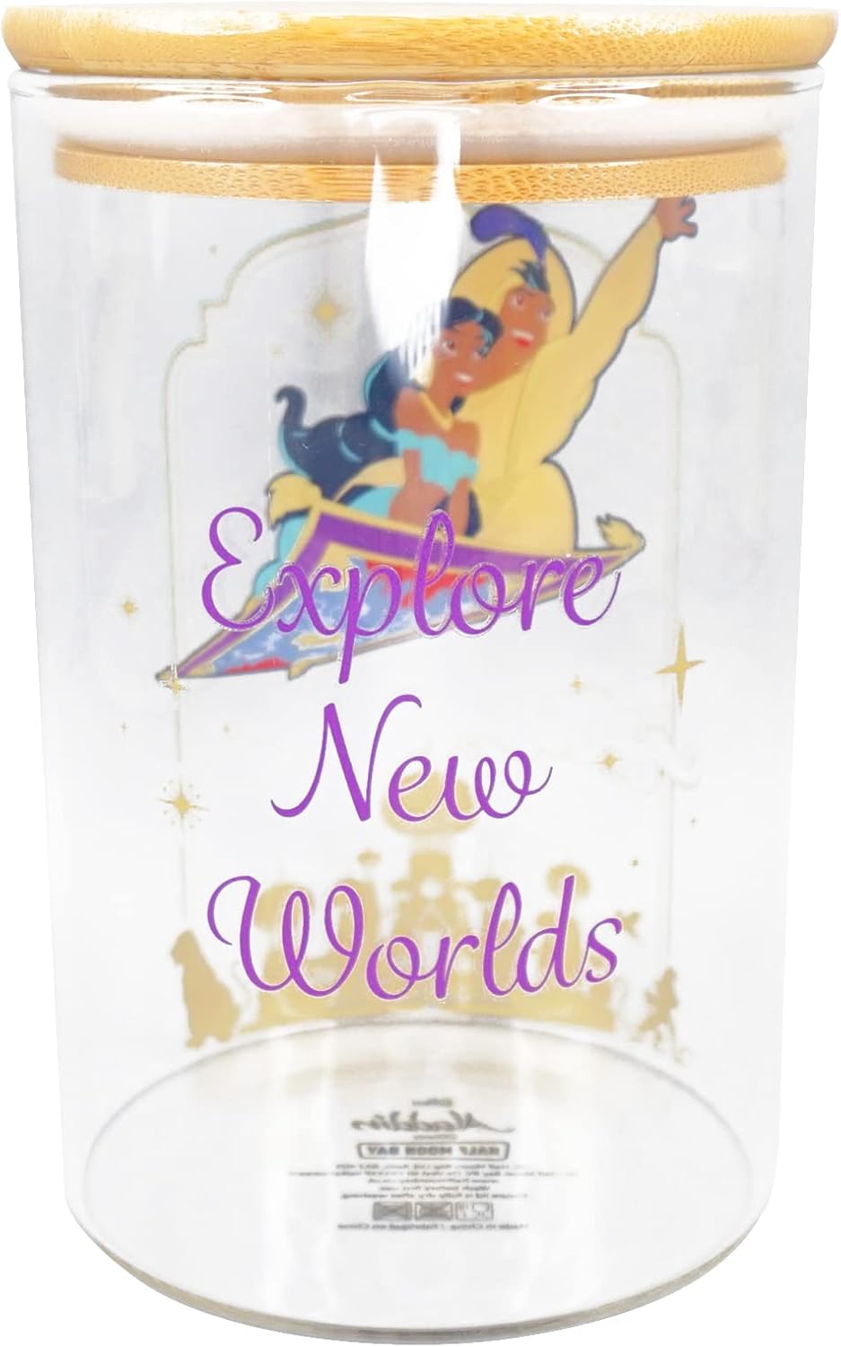 Disney Half Moon Bay Aladdin Glass Storage Jar With Lid - 950ml - Aladdin - Jasmine Gifts For Adults