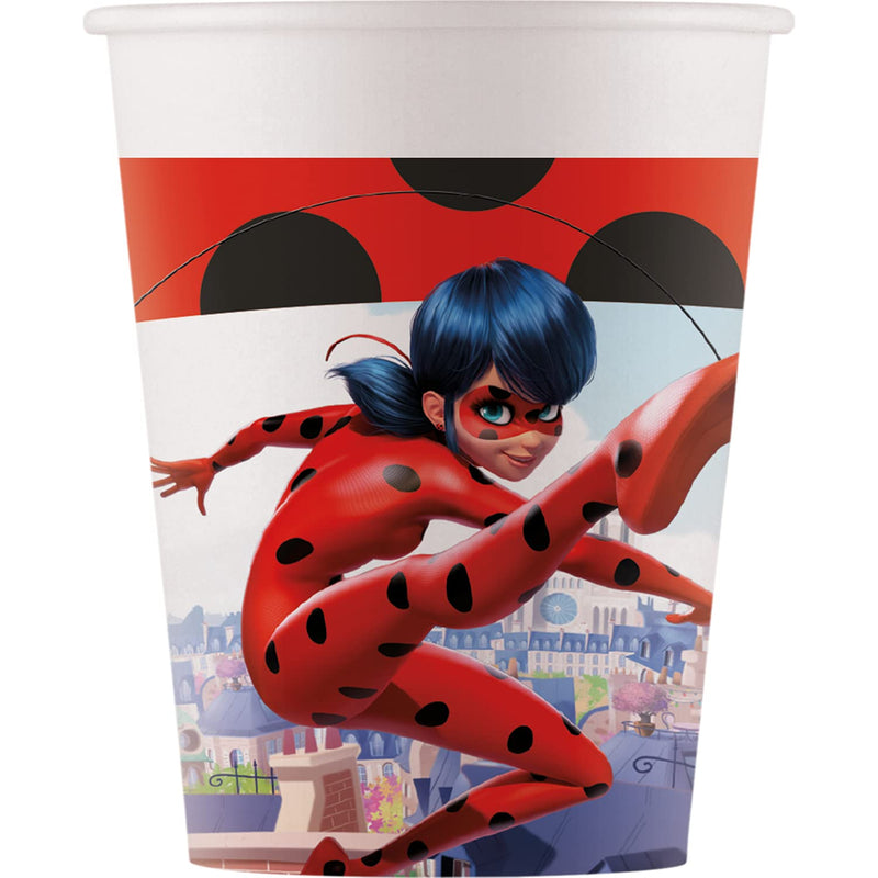 Procos Miracolous Ladybug 93479 Party Cups Maximum Capacity 200 ml Pack of 8 Disposable Paper Cups for Children's Birthday Party Tableware FSC® Mix