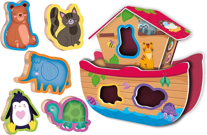 Liscianigiochi 96893 Wood Animal Fun, Montessori Baby-HOLZWÜRFELPUZZLE 3D Noahs Arche