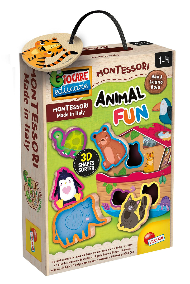 Liscianigiochi 96893 Wood Animal Fun, Montessori Baby-HOLZWÜRFELPUZZLE 3D Noahs Arche