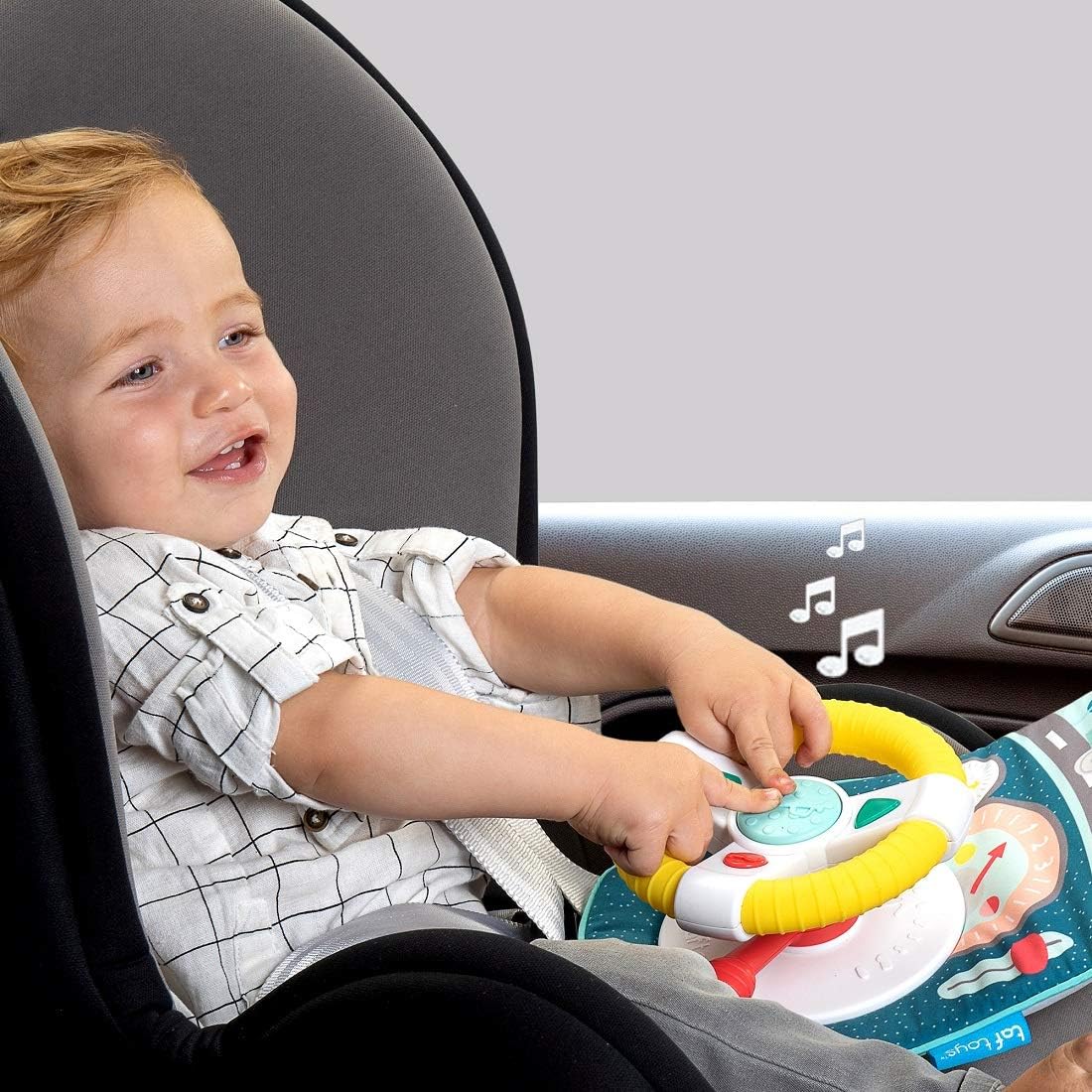 Taf Toys Koala Car Wheel Toy Travel Toy. Car Steering Wheel with Horn & Gears Car Seat Travel Game. Button Operated Sounds & Lights. Easy To Install. Sensory Toy Suitable for Boys & Girls 12 months +