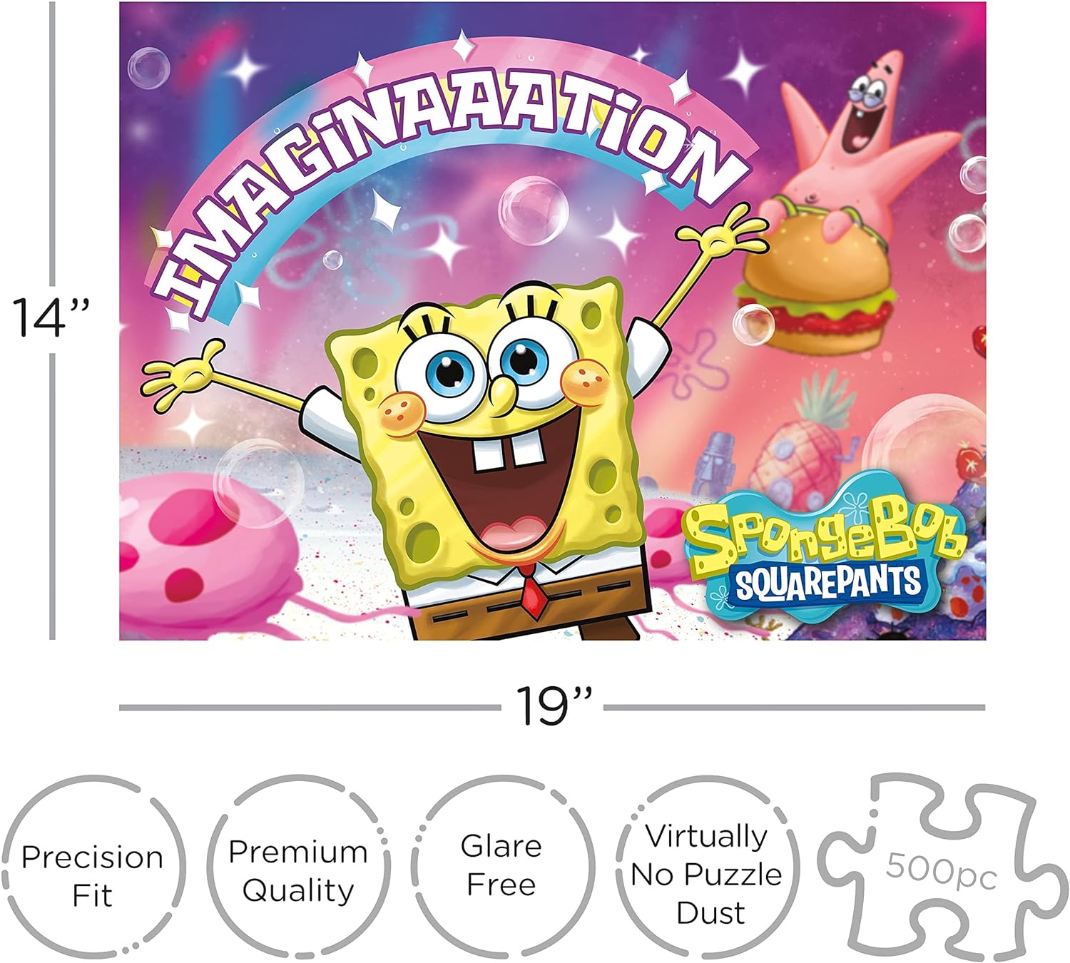 AQUARIUS SpongeBob SquarePants Imagination Puzzle (500 Piece Jigsaw Puzzle) - Officially Licensed SpongeBob Merchandise & Collectibles - Glare Free - Precision Fit - 14x19In