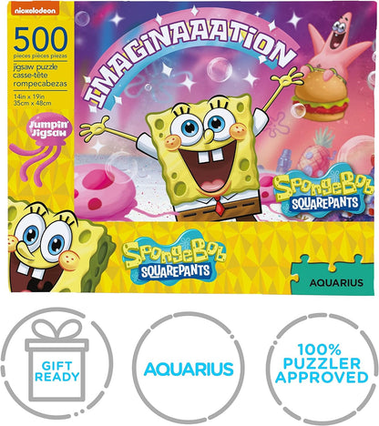 AQUARIUS SpongeBob SquarePants Imagination Puzzle (500 Piece Jigsaw Puzzle) - Officially Licensed SpongeBob Merchandise & Collectibles - Glare Free - Precision Fit - 14x19In