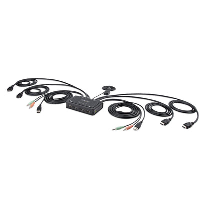 StarTech.com 2-Port Dual-Monitor HDMI Cable KVM Switch, 4K 60Hz, Compact KVM with 5ft/1.5m USB-A/HDMI/Audio Integrated Cables, Bus Powered, Remote/Hotkey Switching (C2-DH46-UA2-CBL-KVM