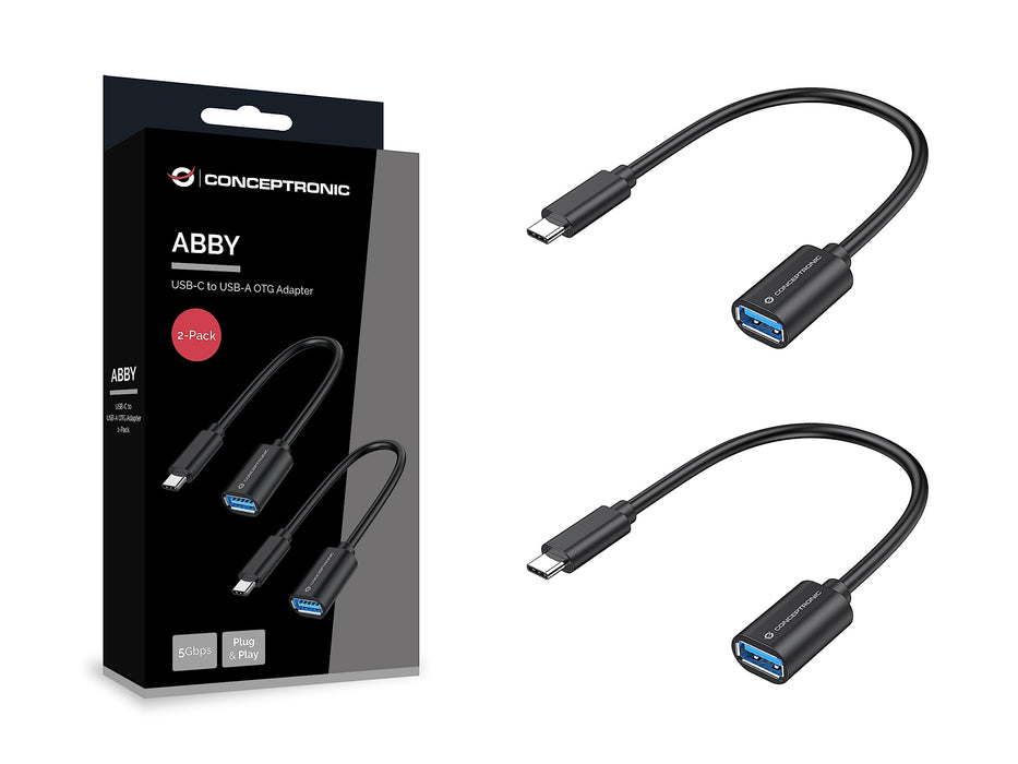 Conceptronic ABBY11B USB C to USB A OTG Adapter 2 Pack 20cm