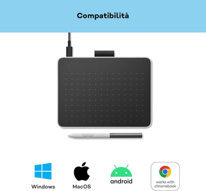 Tavoletta con penna Wacom One S inclusa penna EMR senza batteria, connessione Bluetooth, per Windows, Mac, Chromebook e Android. Ideale per creativi principianti, per il disegno in digitale