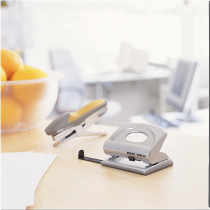 Rapid FMC20 2 Hole Punch, Punches up to 20 Sheets, Adjustable Guide Bar, Metal, Silver, 21835402 Brilliant Silver 20 Sheets