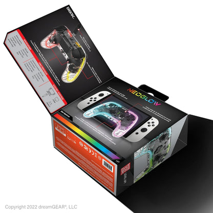 Bionik NeoGlow: Wireless RGB Gaming Controller with Motion for Nintendo Switch, 900 mAh Rechargeable Battery, Turbo Mode/Gyroscope/Transparent Shell/PC/Android