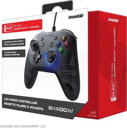 dreamGEAR Shadow Wired Pro Controller for Nintendo Switch: Ergonomic Grips and Glow Effect, Multi-Button Turbo, 10FT USB-A Cable/Switch OLED