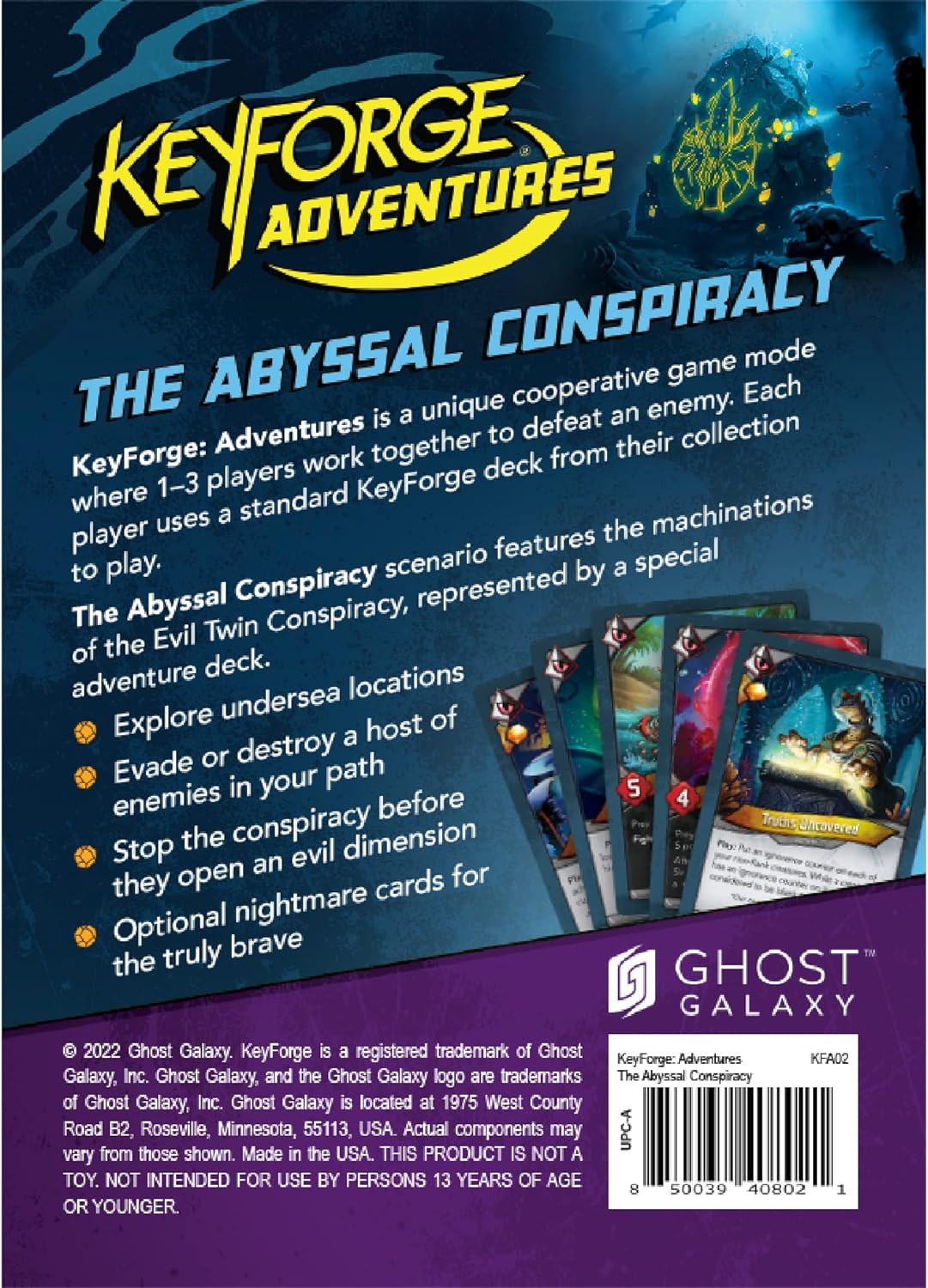 Keyforge Adventures The Abyssal Conspiracy Card Game | Strategy Game with Solo and Cooperative Mode for Adults and Teens | Ages 14+ | 1-3 Players | Avg. Playtime 45-90 Minutes | Made by Ghost Galaxy