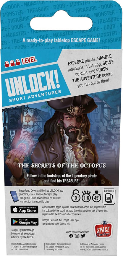 Space Cowboys Unlock! Short Adventures 6: The Secrets of The Octopus - Immersive Escape Room Card Game for Kids and Adults, Ages 10+, 1-6 Players, 45 Minute Playtime, Made