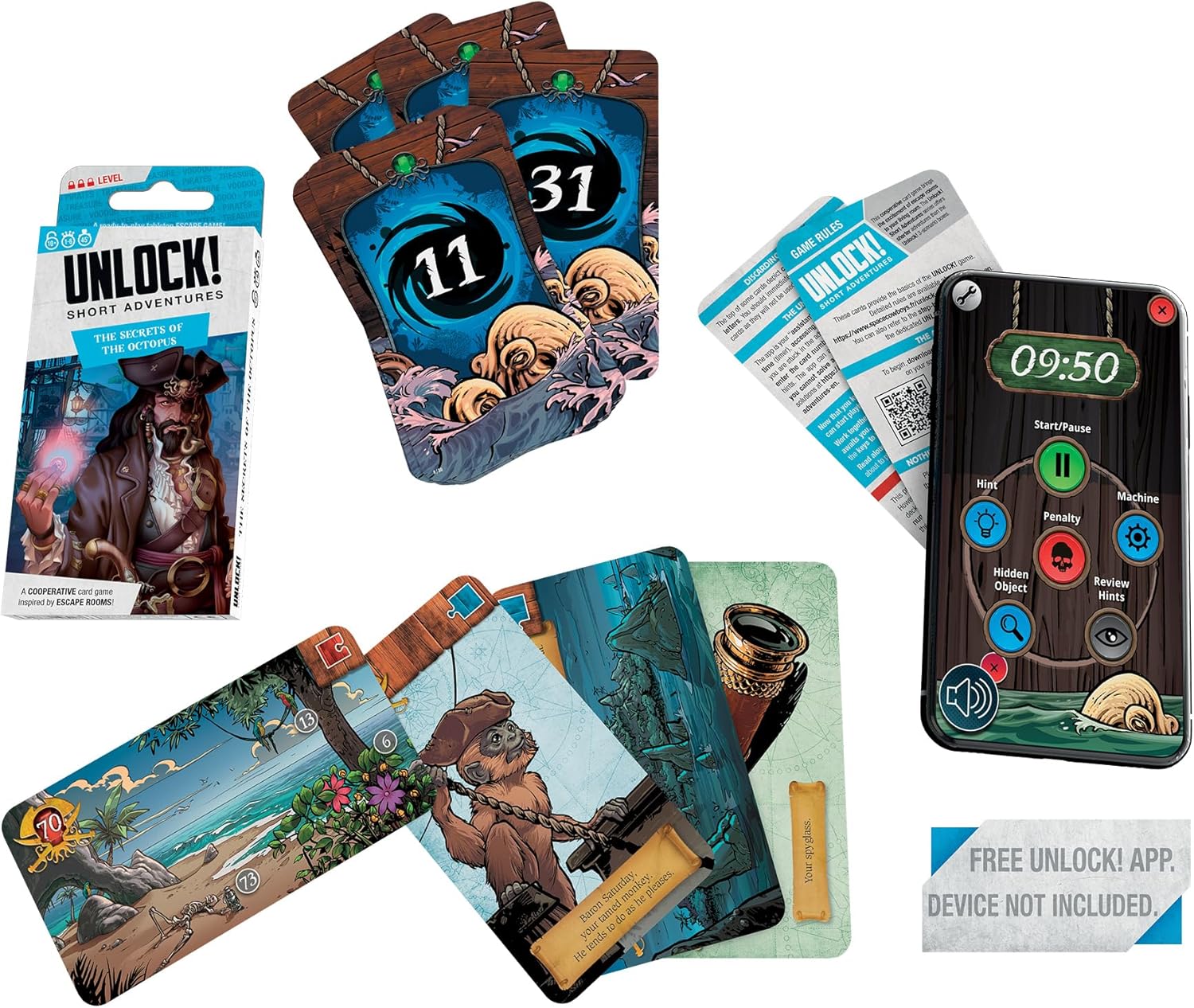 Space Cowboys Unlock! Short Adventures 6: The Secrets of The Octopus - Immersive Escape Room Card Game for Kids and Adults, Ages 10+, 1-6 Players, 45 Minute Playtime, Made