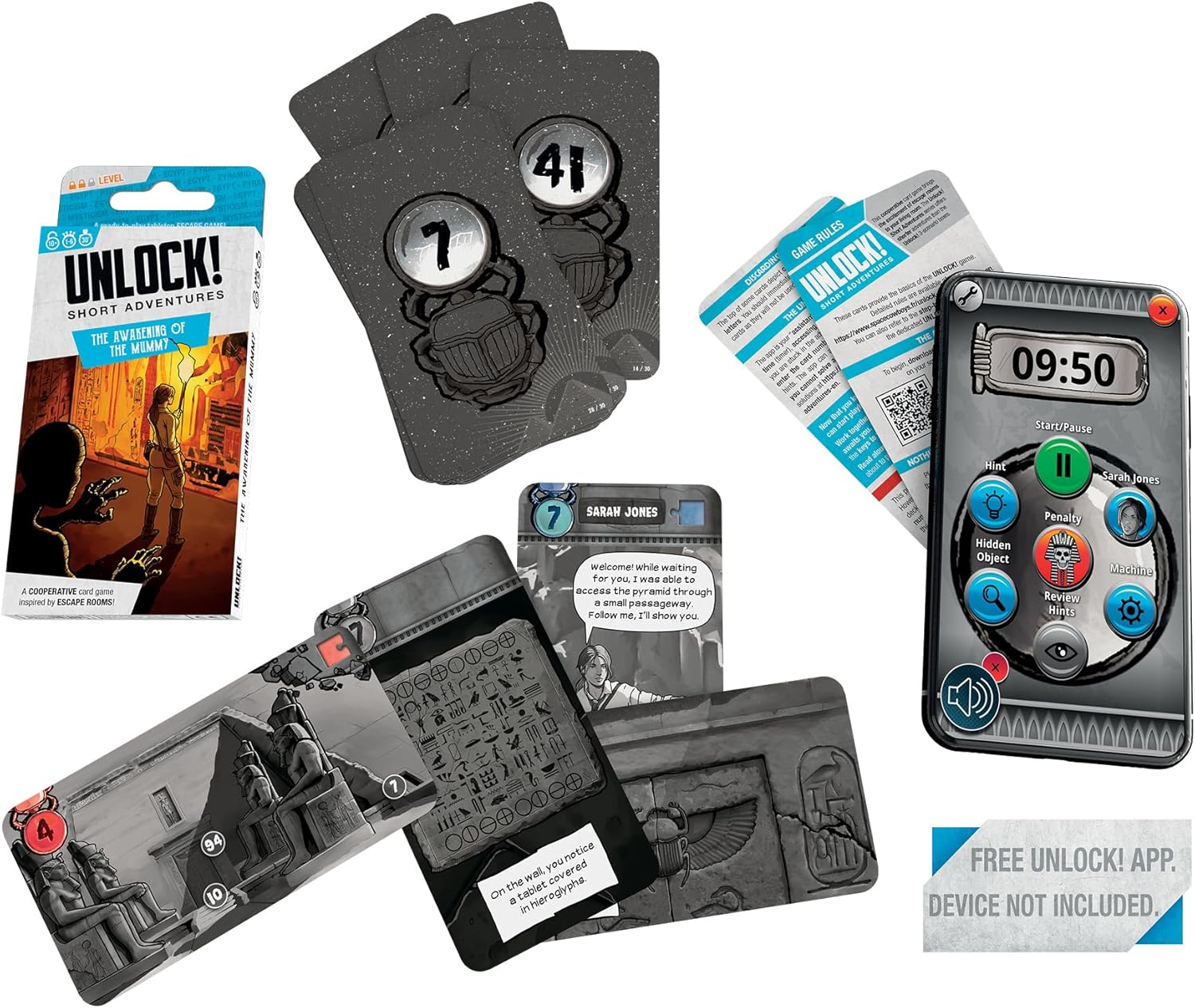 Space Cowboys Unlock! Short Adventures 2: The Awakening of The Mummy - Immersive Escape Room Card Game for Kids and Adults, Ages 10+, 1-6 Players, 30 Minute Playtime, Made