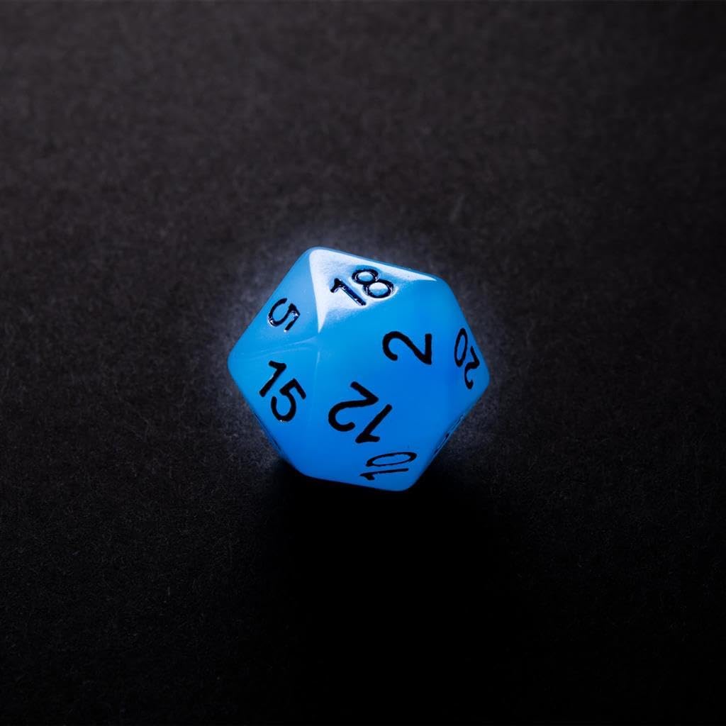 Glow Series ICY Crumbs RPG Dice Set | Set of 7 Glow-in-The-Dark Dice in a Variety of Sizes Designed for Roleplaying Games | Premium Quality Resin Dice | Vibrant Blue Color | Made by Gamegenic