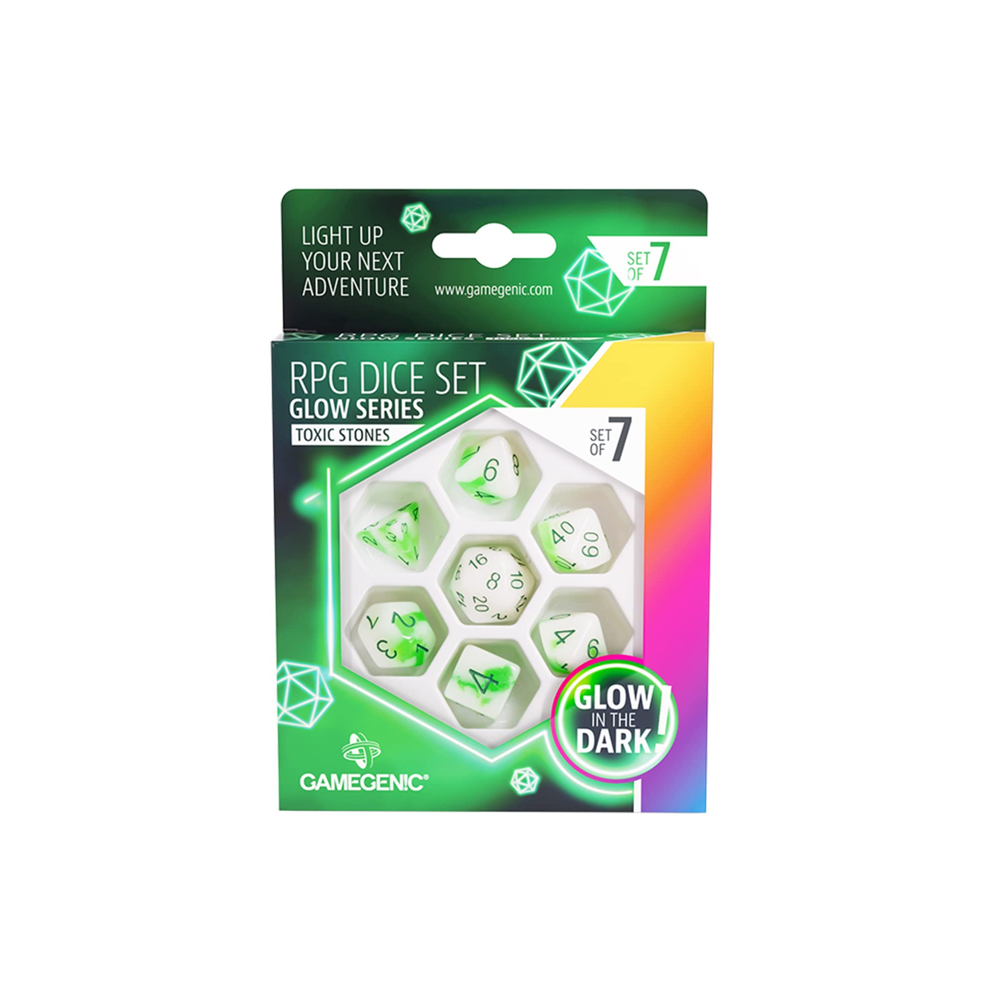 Gamegenic- Set de Dados para rol Toxic Stones (7 pcs), Color (GGS50029ML