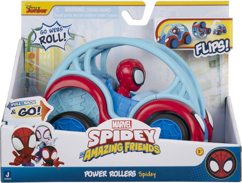 Marvel's Spidey and His Amazing Friends POWER ROLLERS (SPIDEY) - 6-Inch Pull Back Flipping Car - Toys Featuring Your Friendly Neighbourhood Spideys