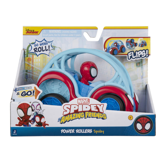 Marvel's Spidey and His Amazing Friends POWER ROLLERS (SPIDEY) - 6-Inch Pull Back Flipping Car - Toys Featuring Your Friendly Neighbourhood Spideys