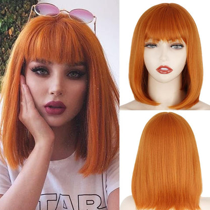 Parrucche Short Bob Wig con frangia per le donne Synthetic Bob Parrucche Arancia Nero Parrucca Rosa per Festa Uso Quotidiano Lunghezza della Spalla (Colore: P4/27, Lunghezza Stretched Length : 12in) 1