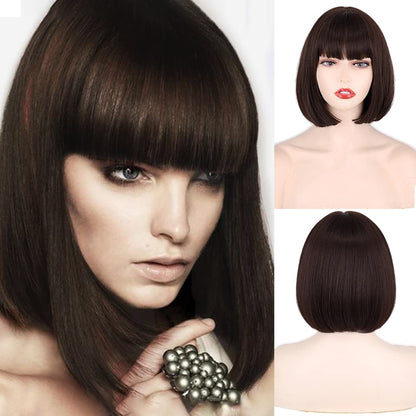 Parrucche Short Bob Wig con frangia per le donne Synthetic Bob Parrucche Arancia Nero Parrucca Rosa per Festa Uso Quotidiano Lunghezza della Spalla (Colore: P4/27, Lunghezza Stretched Length : 12in) 1